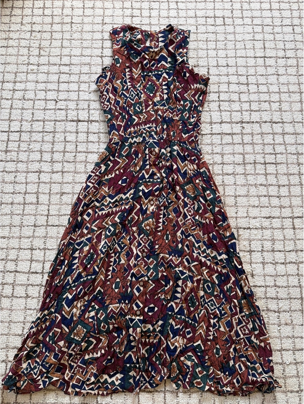 Vintage women’s Aztec western 90s teacher midi dress moda international medium